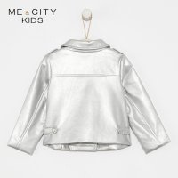 [2件2折价:38]米喜迪mecity童装春新款女童时尚银色机车皮夹克潮酷外套