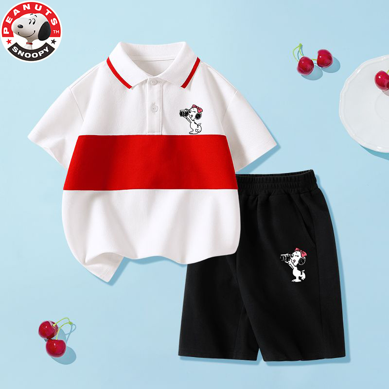 史努比(SNOOPY)童装短袖儿童套装男童POLO衫短裤夏季翻领学生半袖上衣夏装DU+N