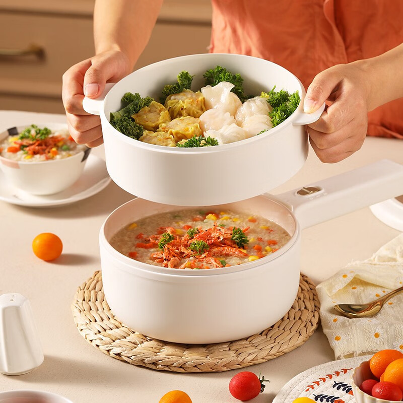 大宇DAEWOO 700W多功能电煮锅陶瓷釉内胆1.5L 白色 DYZG-1570(升级版)