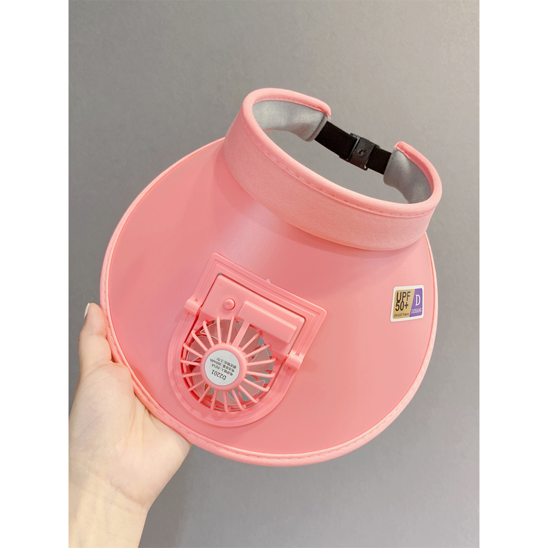 富名洋亲子充电风扇帽大檐户外防晒空顶太阳帽子遮阳帽夏季儿童