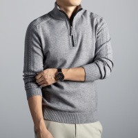 半拉链提花毛衣男加厚550克2025秋冬季新款半高领打底男士羊毛衫 L 中灰