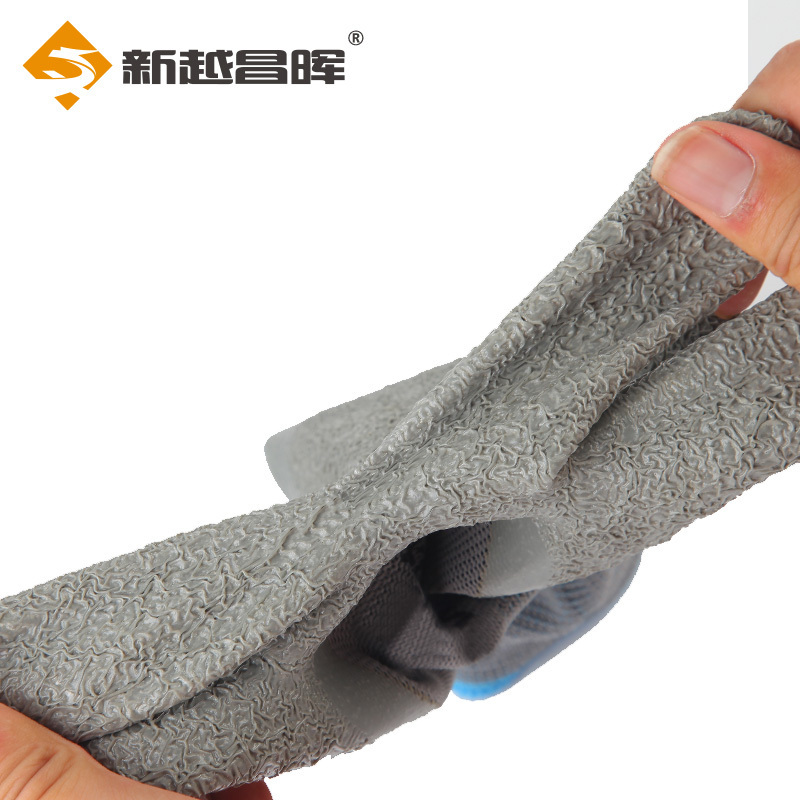 新越昌晖浸胶皱纹手套 涂掌涂层乳胶手套 劳保手套 防滑耐磨透气工地工作劳动干活手套防护灰色 60副/均码 L518