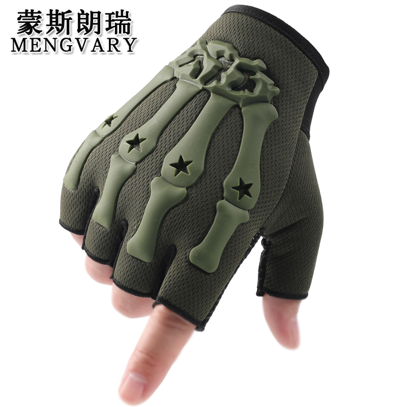 蒙斯朗瑞运动手套男户外战术半指手套防滑透气军迷健身格斗山地车骑行手套 军绿色