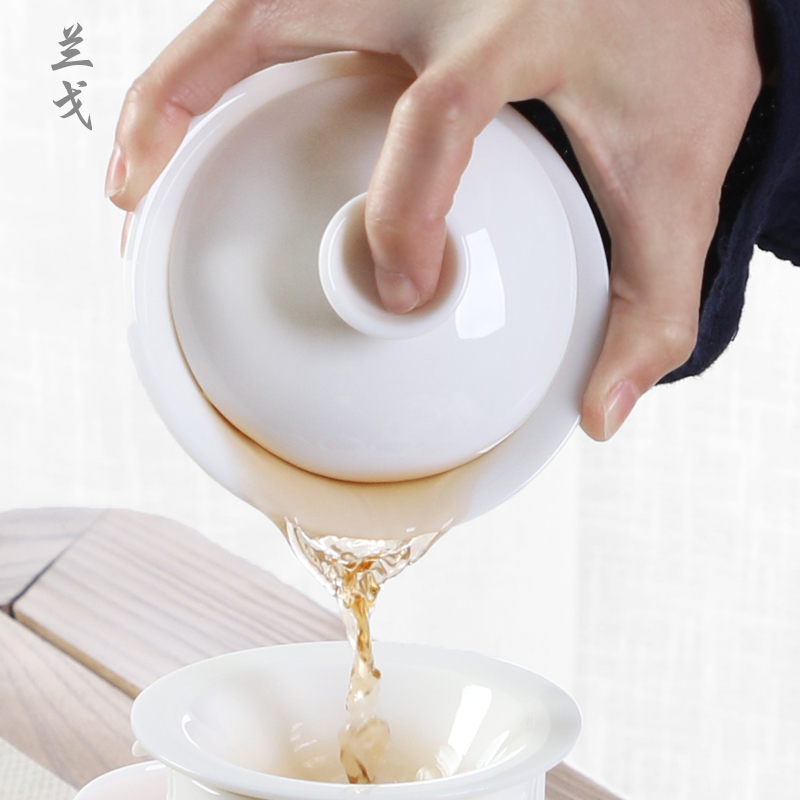 美帮汇德化白瓷三才盖碗茶杯大号功夫茶具套装家用陶瓷配件敬茶碗主人杯高清大图