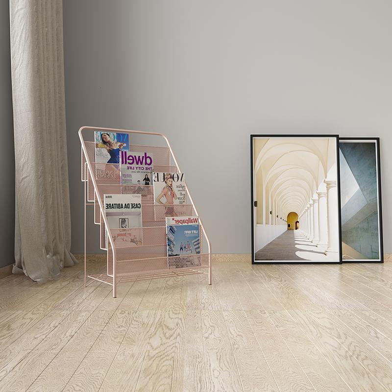 森美人北欧铁艺办公室收纳落地杂志架宝宝置物绘本架儿童书架报刊书报架 白色小号