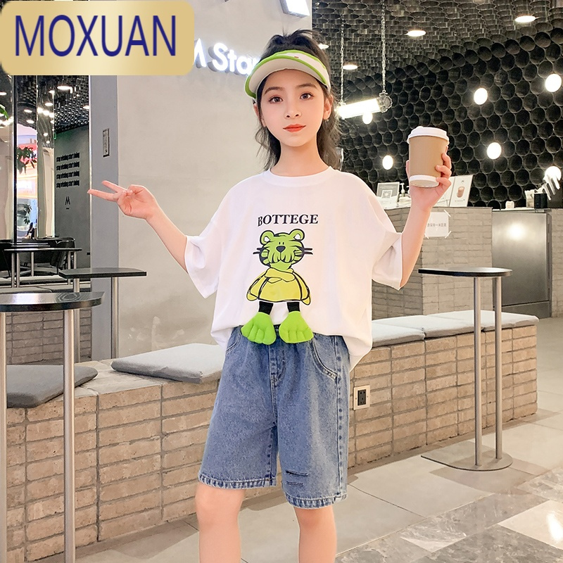 MOXUAN女童短袖t恤夏季2022新款洋气童装大童女孩儿童白色上衣夏装T恤