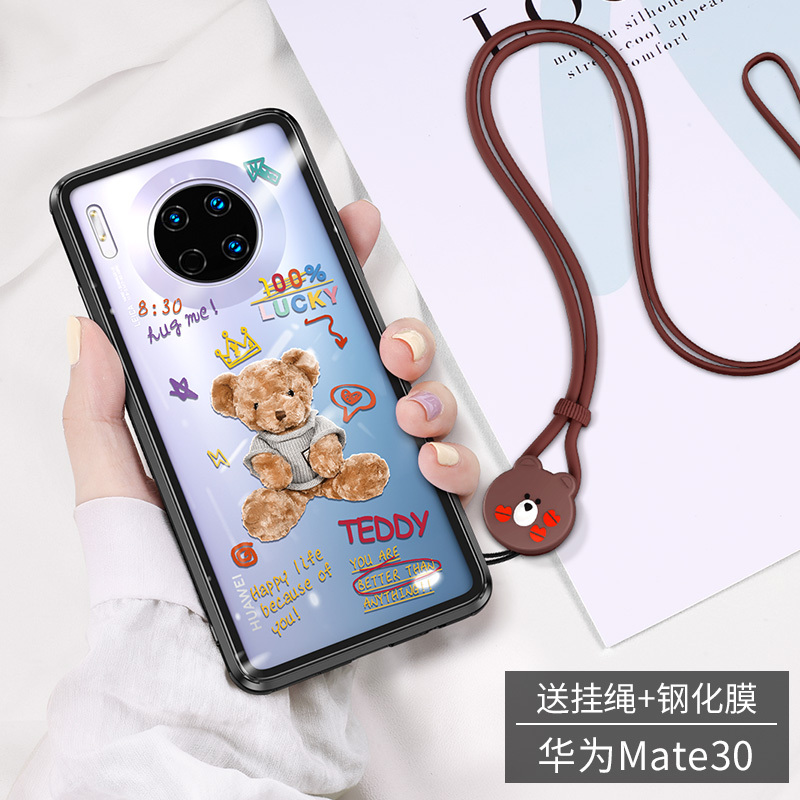维泡适用华为mate30pro手机壳mate20潮透明玻璃20pro女款mete卡通可爱