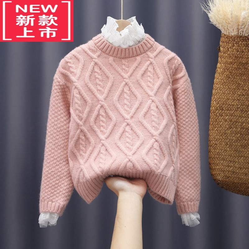 可莉允女童套头毛衣加绒加厚秋冬上衣女孩亲子装中大童针织衫童装外套