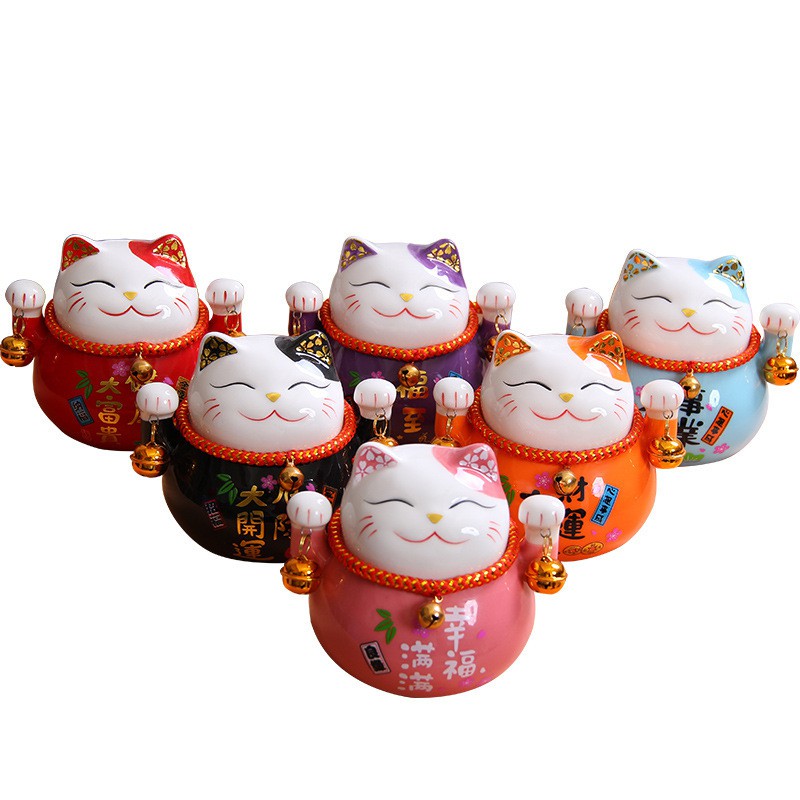 猫小摆件家用店铺开业送礼创意礼品日本迷你发财猫陶瓷存钱罐 三维工匠 猫钥匙扣高清大图