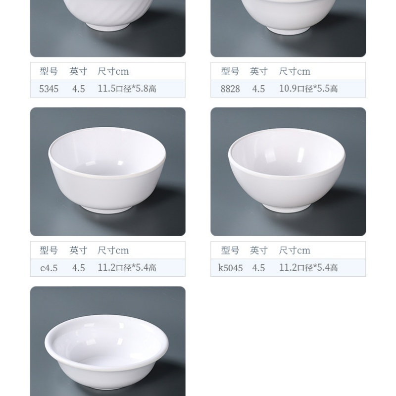 白色小碗密胺汤碗食堂商用 4.5寸横纹碗高清大图