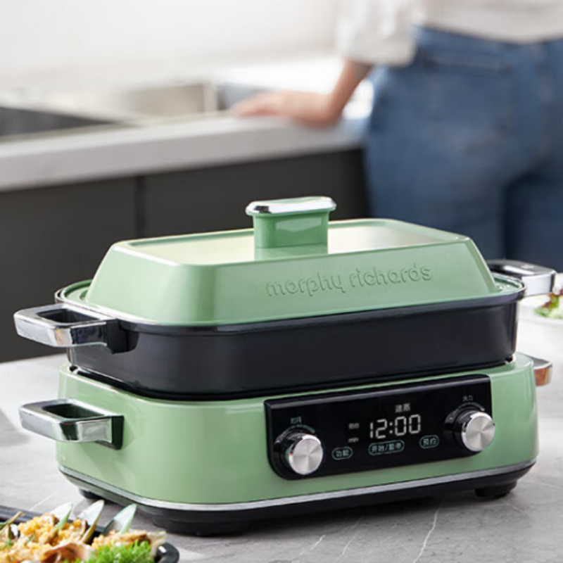 摩飞电器多功能锅家用电火锅电蒸锅5升大功率分体式蒸煮一体不沾煎烤料理锅MR9099薄荷绿
