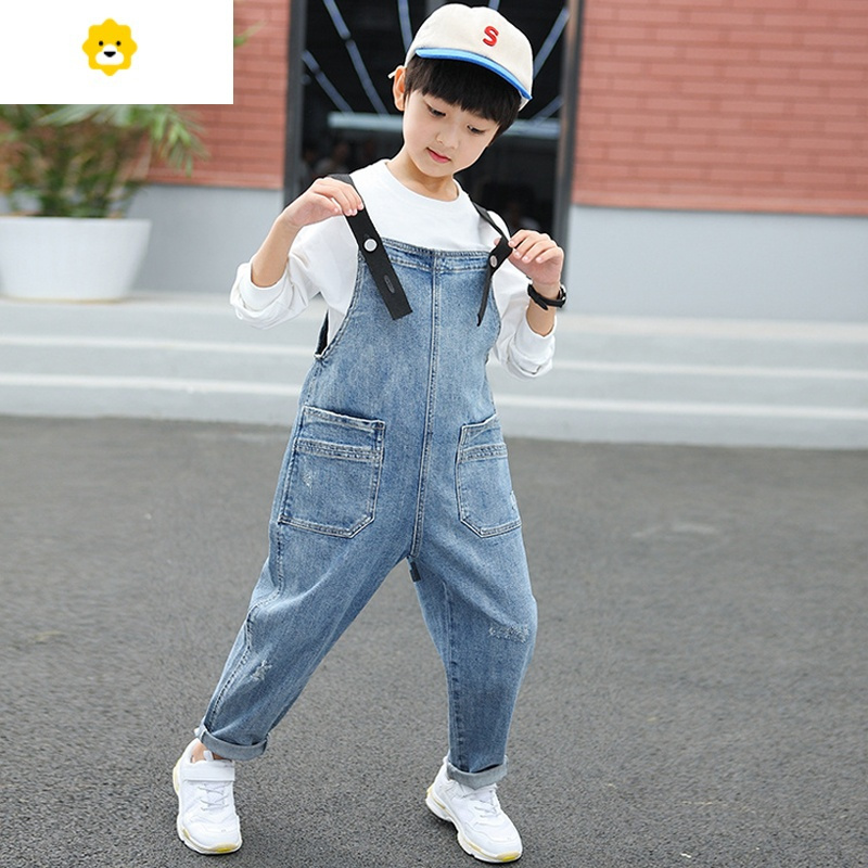 喻娄男童牛仔背带裤秋装大童软吊带裤儿童春秋款韩版男孩连体长裤子潮