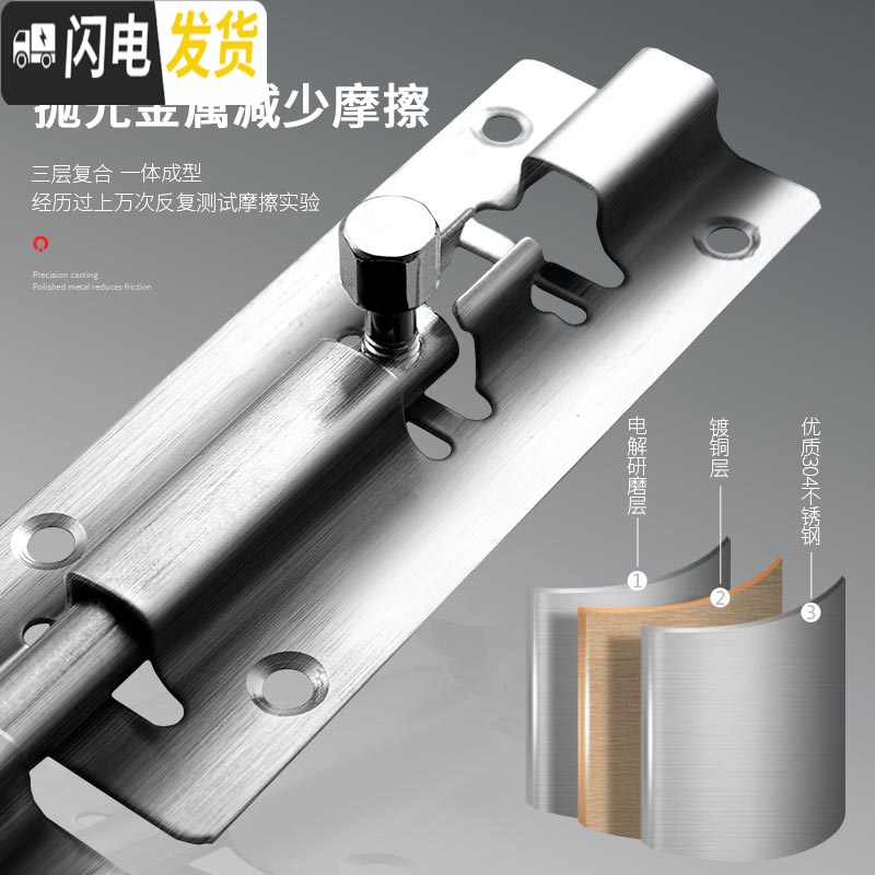 三维工匠不锈钢插销栓扣木窗防盗插销锁卫生间加厚明装老式插销 12寸不锈钢明插销(送螺丝)房门安全扣高清大图