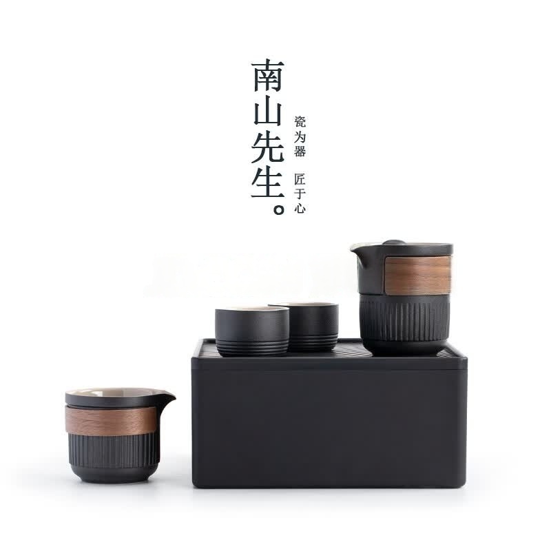 南山先生 茶具 膳魔师旅行套装 100mm便携设计 2kg轻巧出行 一壶四杯多功能茶组 精致不锈钢材质 轻奢随行茶艺体验高清大图