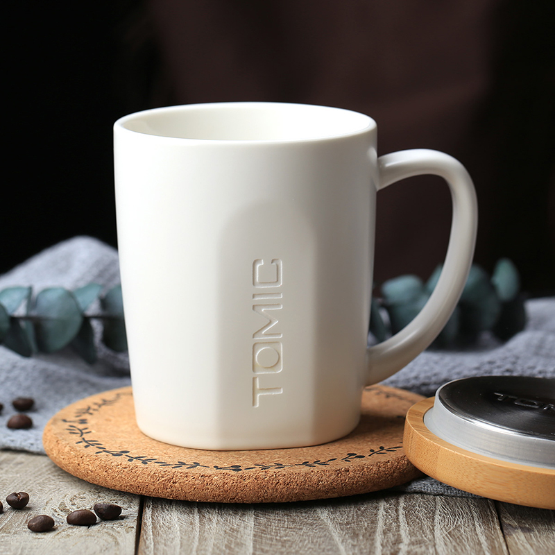 特美刻(TOMIC)马克杯 带盖咖啡杯子情侣陶瓷杯懒人牛奶杯水杯茶杯 TCL1317 白色 520ML大容量