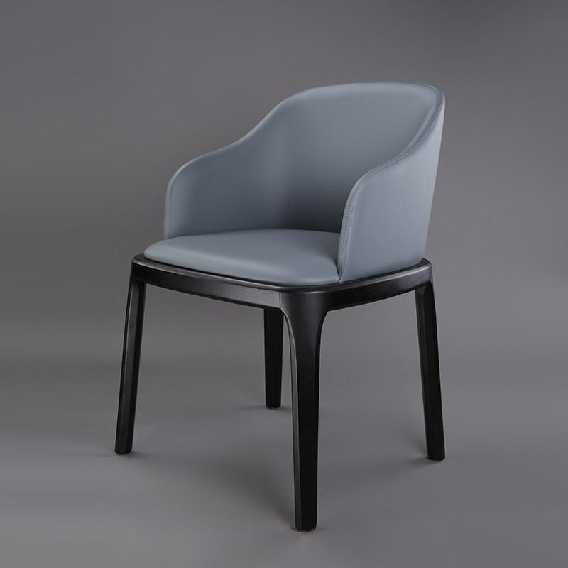 汐岩椅子家用实木餐椅现代简约凳子靠背椅书桌椅北欧实木椅化妆椅 水泥灰黑腿耐磨皮带扶手