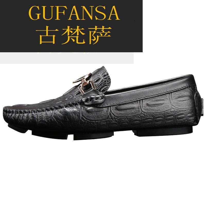 GUFANSA法国奢侈品牌 欧洲上流名士高端品牌2022夏季潮牌鳄鱼皮纹豆豆鞋男士时尚套脚懒人鞋潮流乐福鞋男鞋子