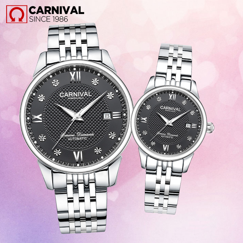 正品瑞士嘉年华carnival时尚情侣表全自动机械表 男女表水钻防水表 夜光手表 休闲时尚一对表8605情侣高清大图