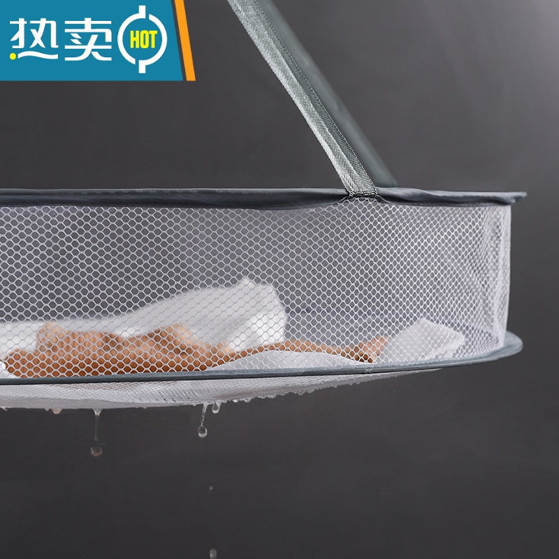 敬平双层可折叠晾衣篮平铺网兜晾晒网防变形平铺袜子专用家用晒衣器 大号双层[直径60CM]晒衣篮高清大图