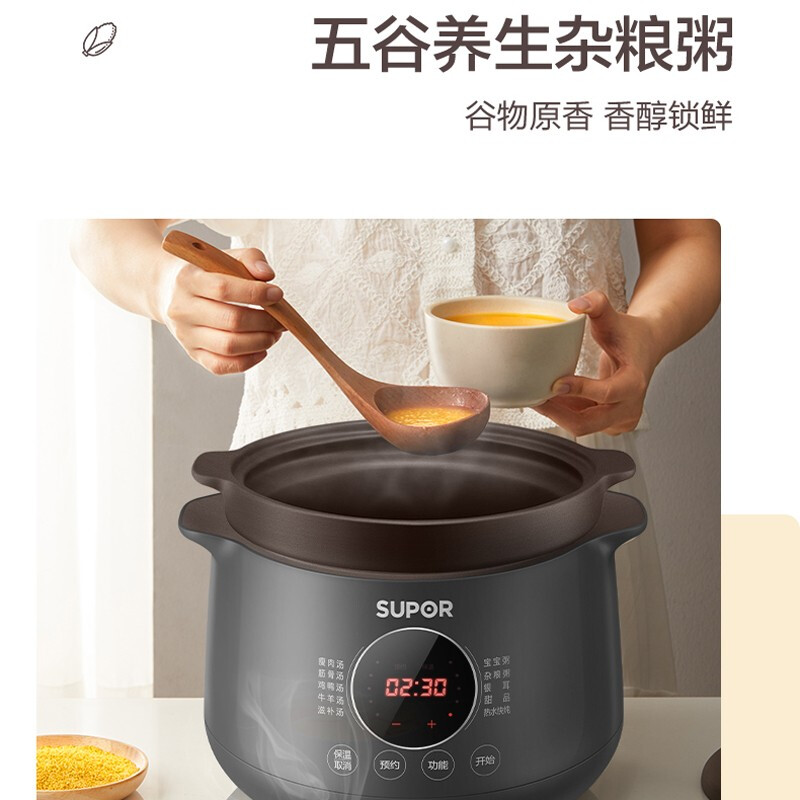 苏泊尔(SUPOR) 电炖锅 4L多功能电炖盅 可预约炖汤锅 热水快炖煲汤锅 煮粥锅 优质紫陶内胆 DG40YC36高清大图