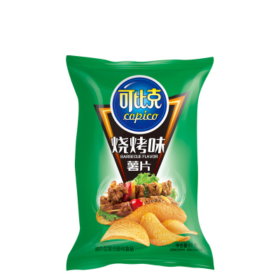 可比克 膨化食品 烧烤味薯片60g*3袋(休闲零食)