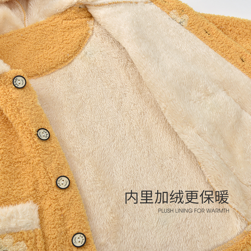 北极绒秋冬家居服套装男女宝连帽儿童加绒加厚保暖两件套2021新款