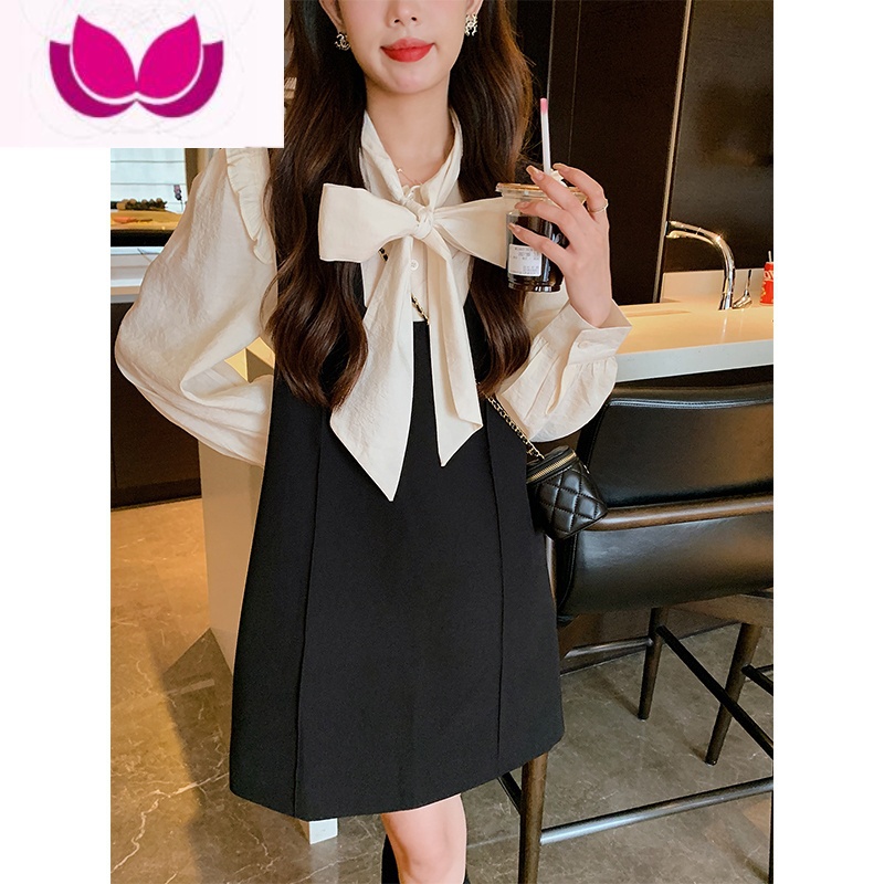 七斓早春装女2023年新款小个子高级感法式桔梗小香风连衣裙子套年高清大图