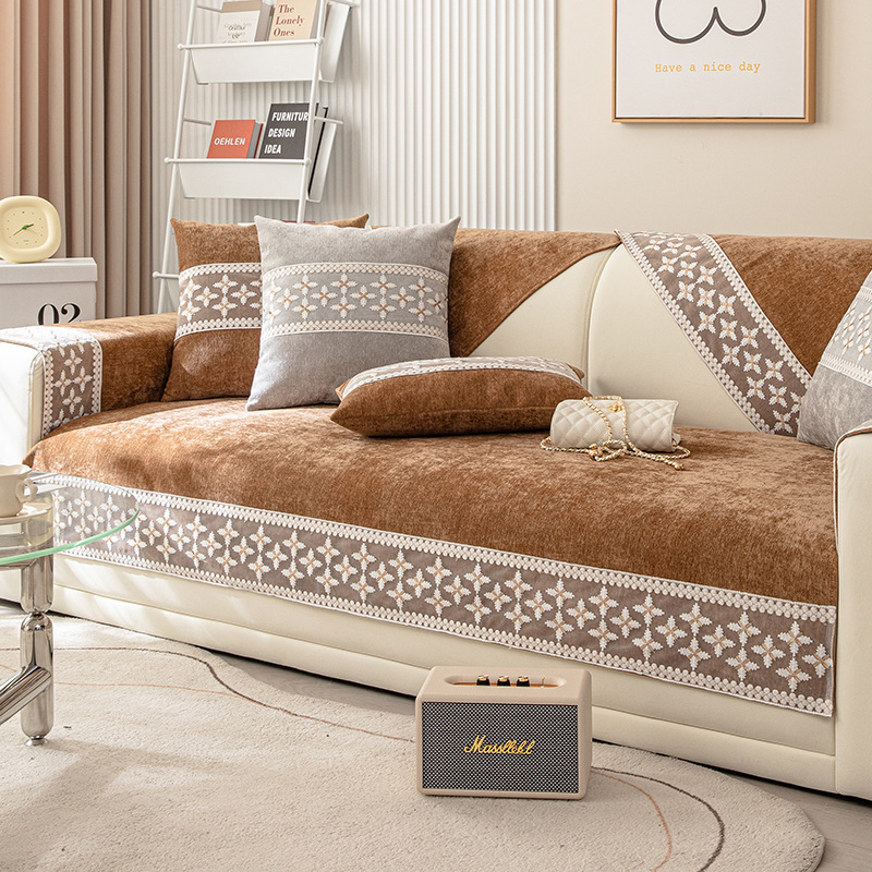 波西米亚风雪尼尔沙发垫四季通用防滑沙发套罩坐垫脚凳靠背盖布