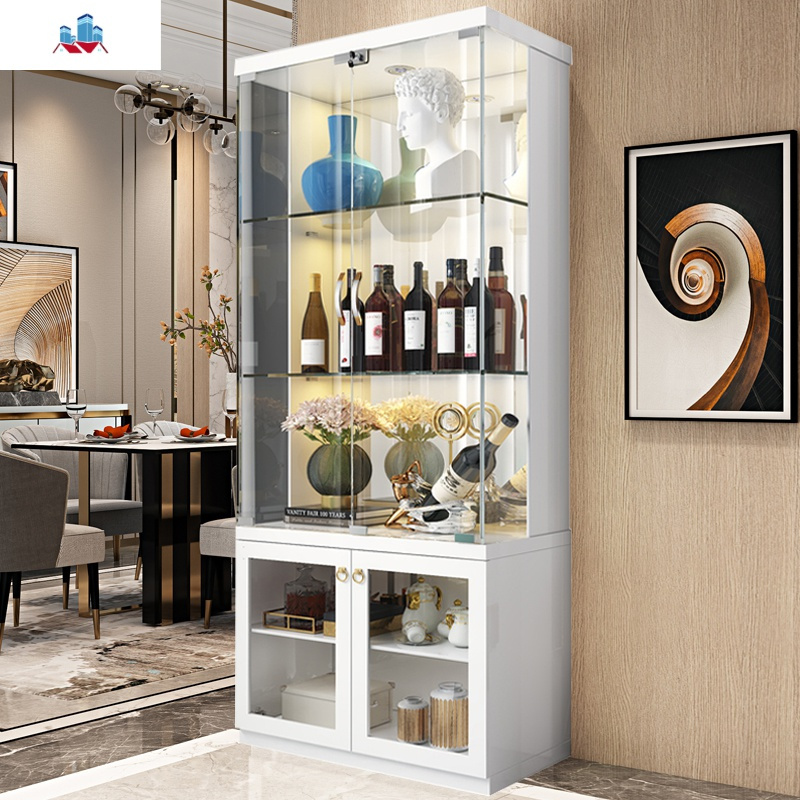 轻奢风后现代简约双玻璃展饰酒柜餐厅酒柜靠墙装饰柜带灯小酒柜泰空仓