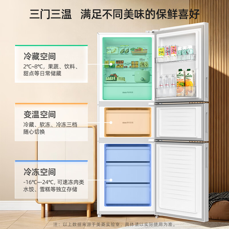 美菱离子净271L 三门冰箱 家用变频省电风冷无霜 独立变温小户型 新一级能效 BCD-271WP3CXG1白高清大图