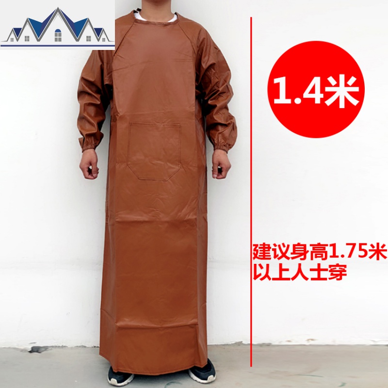 防水防油皮革罩衣加厚加大围腰长袖成人反穿衣pu工作工厂防污围裙 三维工匠高清大图