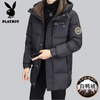 花花公子新款高品质冬季新款户外防寒服三防连帽中长款羽绒服男装夹克外套_136 XL 黑色