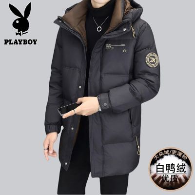 花花公子新款高品质冬季新款户外防寒服三防连帽中长款羽绒服男装夹克外套_136 XL 黑色
