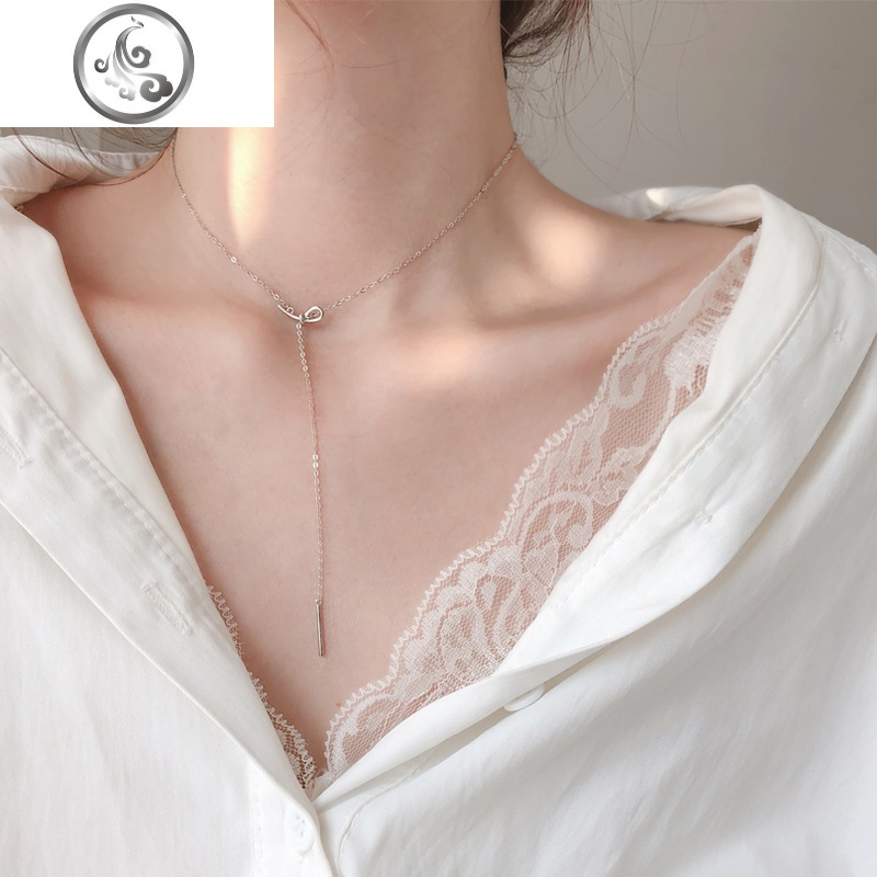 s925银毛衣链长款饰品流苏蝴蝶结项链女百搭冷淡风锁骨链简约气质 JiMi