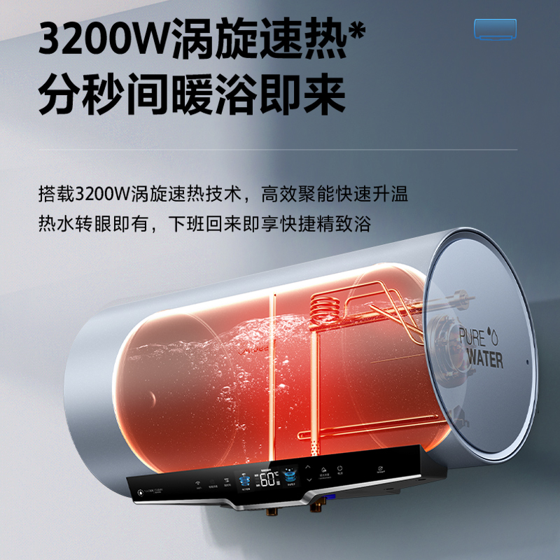 美的电热水器60升储水式 电子镁棒内胆免清洗 3200W变频涡旋速热大水量 F6032-GF5(HE) 鸿蒙智联高清大图