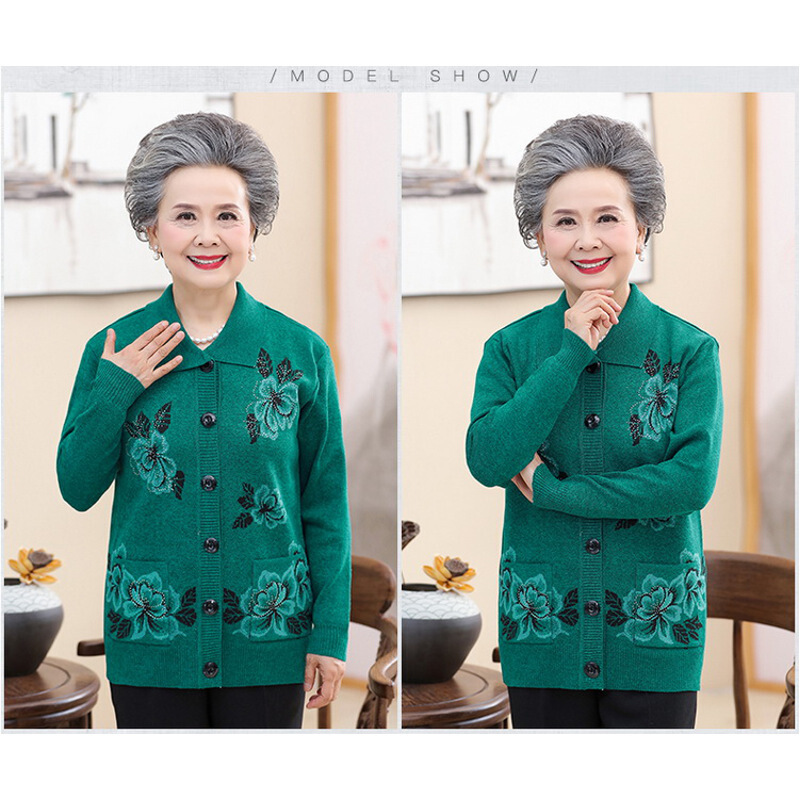 迪鲁奥（DILUAO)中老年人羊毛开衫春秋老人上衣服装毛衣60外套女装70岁80奶奶装50 绿色(126开衫) 3XL.建议130斤左右