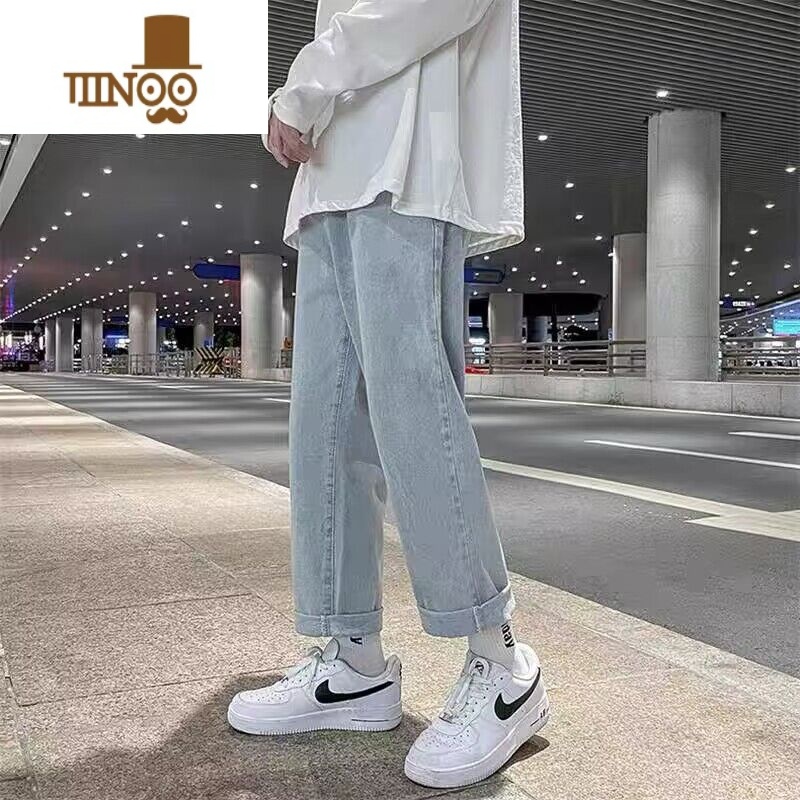 YANXU2023秋季新款牛仔裤男宽松直筒潮牌韩版百搭九分潮流学生3筒新2高清大图