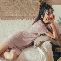 短袖睡裙女夏莫代尔性感交叉漏背连体睡衣圆领韩版家居服可外穿棉