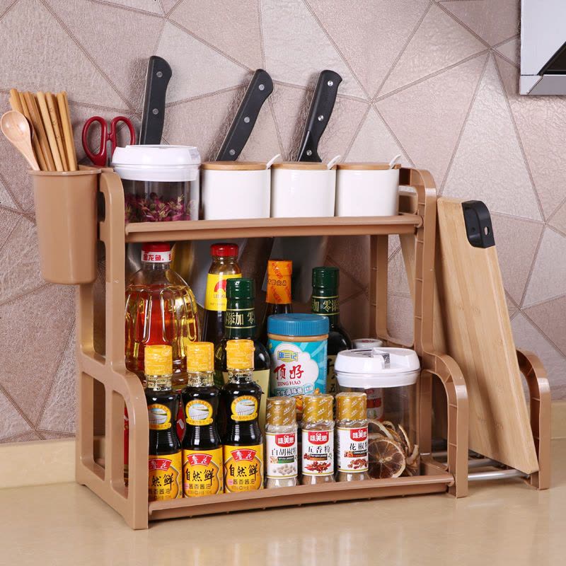 厨房用品用具收纳架厨房置物架调料架落地储物架砧板多款可选 咖色 升级款 (刀架+菜板架)图片