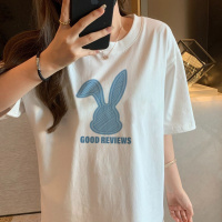 唐狮 夏季女圆领前胸图案短袖纯棉T恤百搭减龄ins