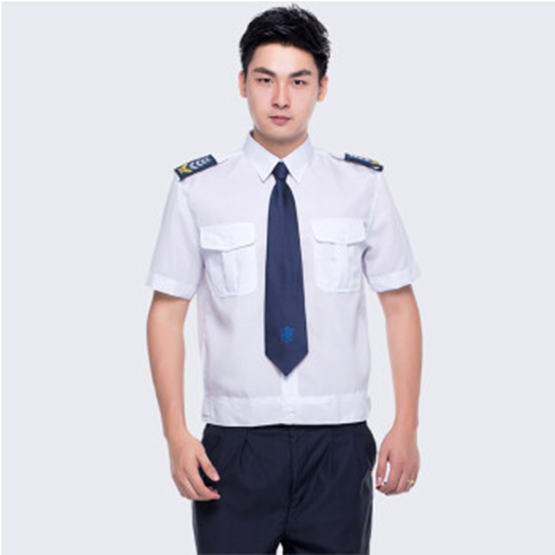 保安工作制服 衬衣夏装 物业小区上衣 保安制服衬衫 白色短袖套装(含配件) 185