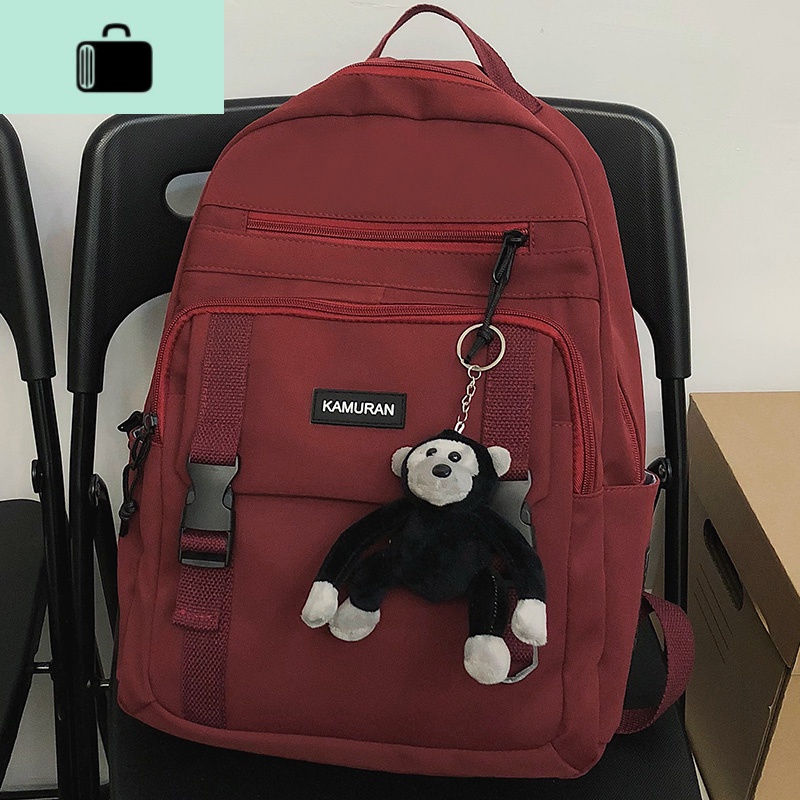 书包男韩版原宿ulzzang高中学生双肩包女2020大容量初中生背包insNEW LAKE 1661#酒红色（带挂件）