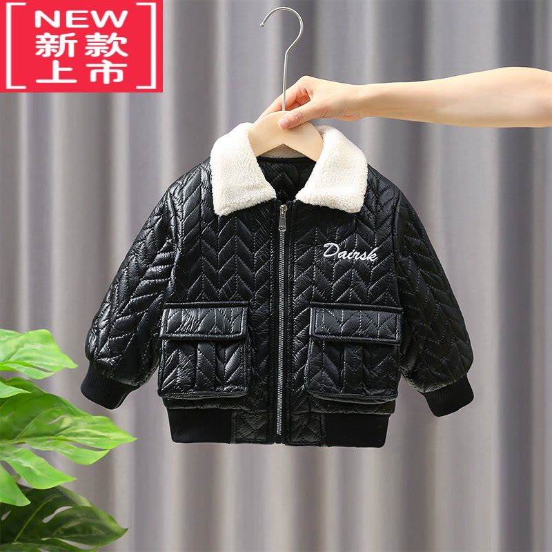 可莉允男童加绒皮衣外套秋冬装2022新款冬季洋气棉衣儿童酷帅加厚棉服潮图片
