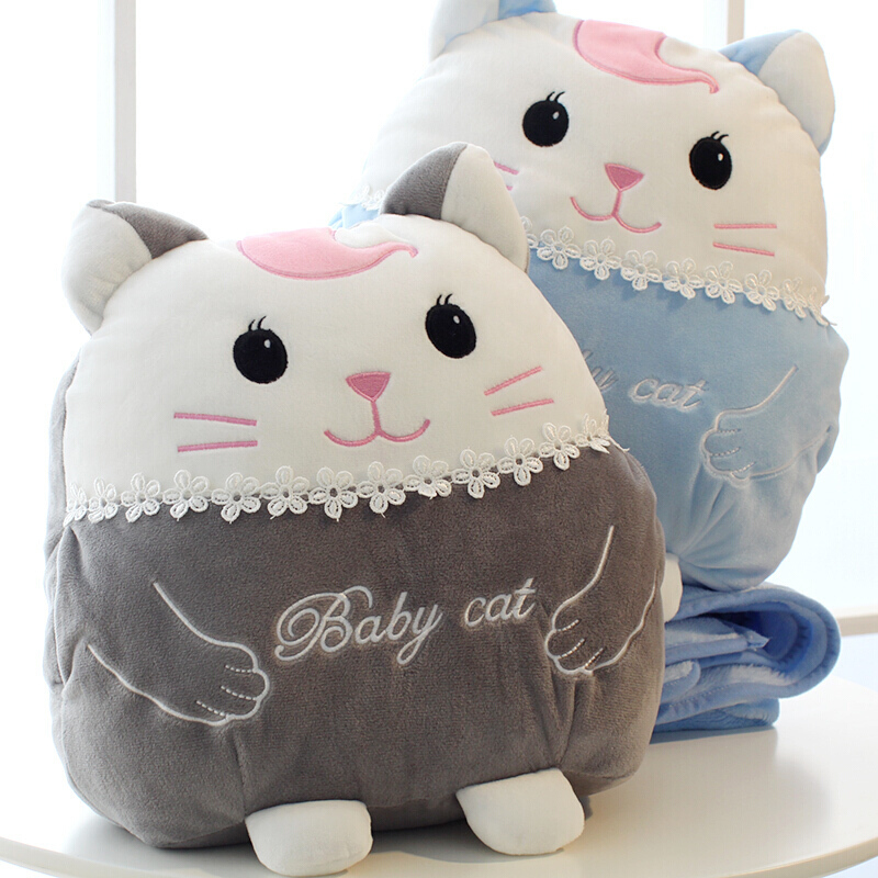 卡通可爱猫羽绒棉抱枕被子两用空被靠垫办公室午睡趴趴毯子靠枕三合一