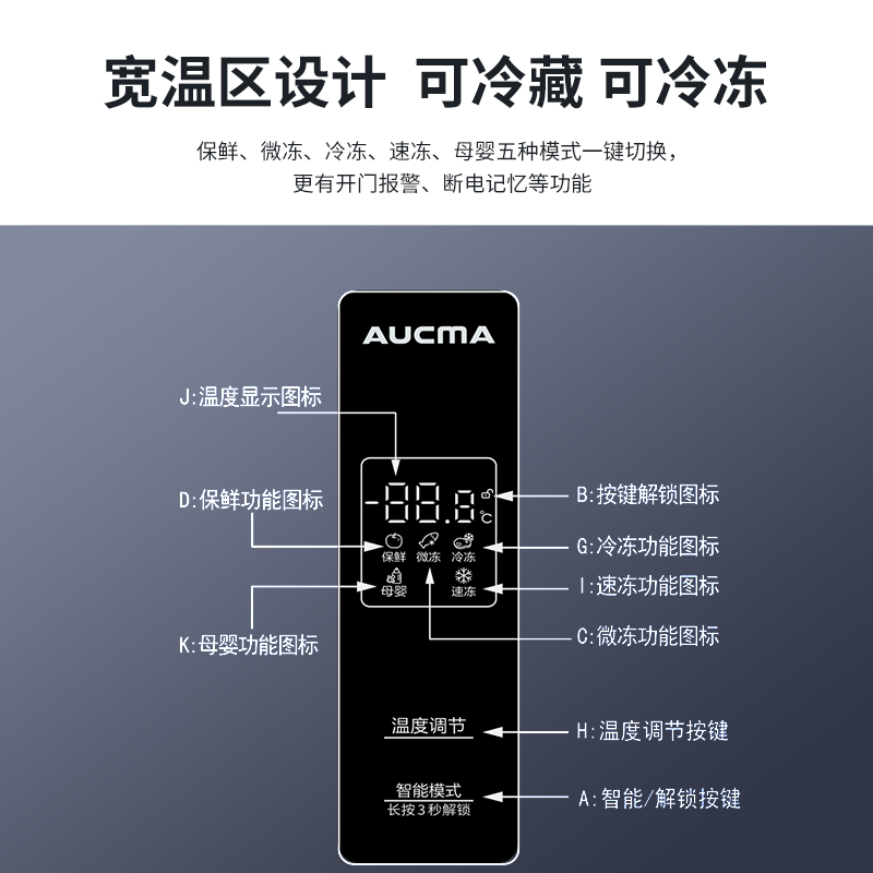 澳柯玛(AUCMA) 196升立式冷柜 冰柜冰箱 旗舰玻璃外观 变频风冷一级能效 -40度低温深冷 BD-196WSPG