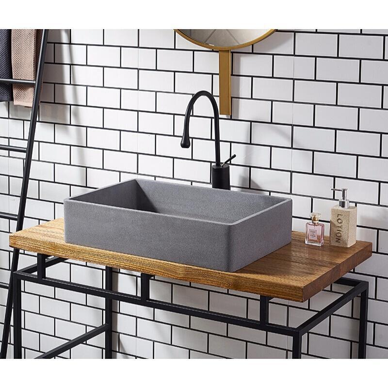 长方形洗手盆台上盆家用水磨石简约洗脸盆面盆工业风灰色水泥单盆安心