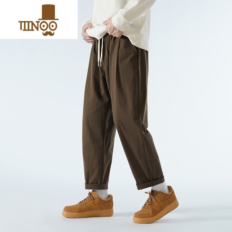 YANXU直筒裤子男宽松款阔腿运动卫裤休闲长裤垂感咖啡色大码小脚高清大图