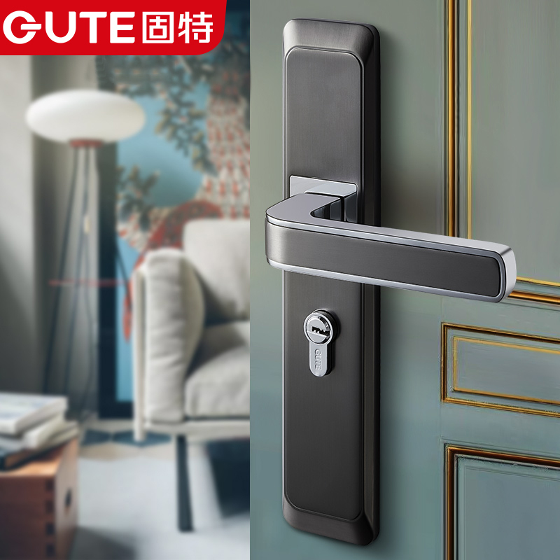 固特门锁室内家用卧室黑色分实木门房门把手通用型锁具