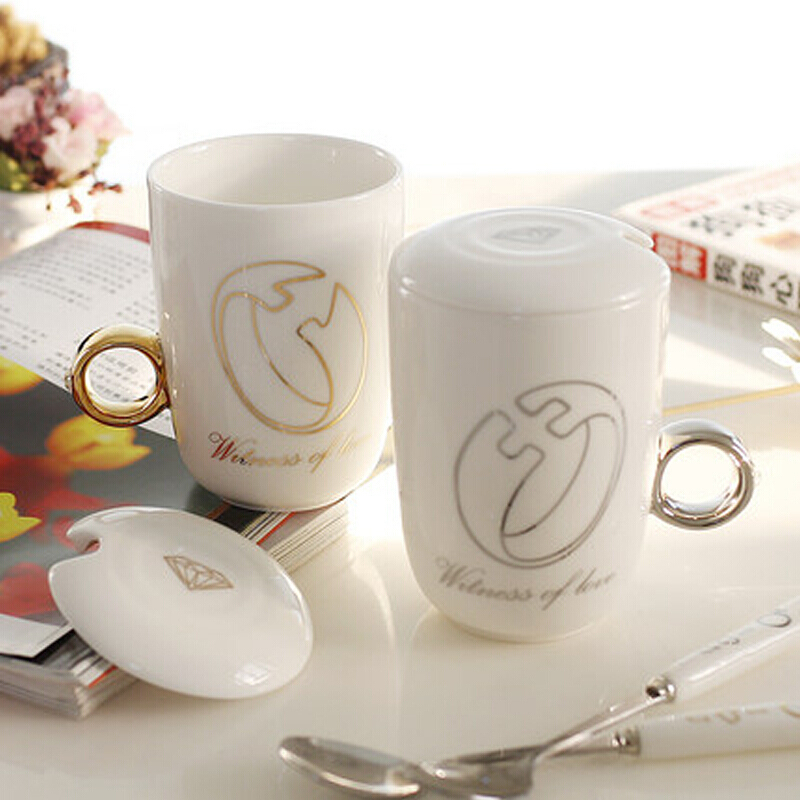 情侣对杯陶瓷情侣杯咖啡杯马克杯带盖创意水杯牛奶杯