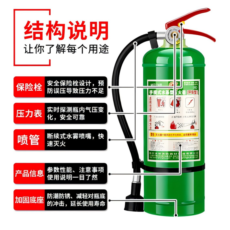 洪湖 MSZ/3W水基型灭火器3L 车载私家车3c国家消防认证家用商用水基灭水器